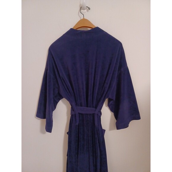 Christian Dior Vintage Robe One Size Navy Blue Velour Belted Luxe Old Money - Picture 8 of 10